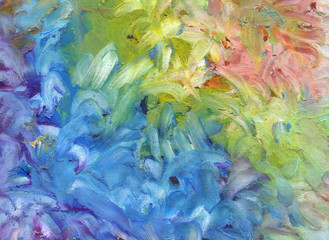 Abstract oil (wax) pastel smear painting. Canvas texture background. Horizontal long banner.