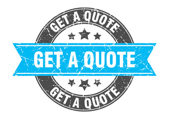 get a quote round stamp with turquoise ribbon. get a quote