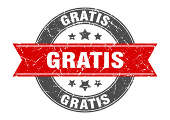 gratis round stamp with red ribbon. gratis