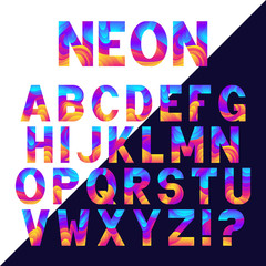 Bright neon alphabet  with fluid effect.