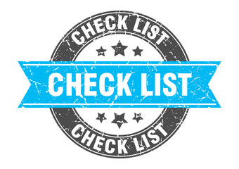 check list round stamp with turquoise ribbon. check list