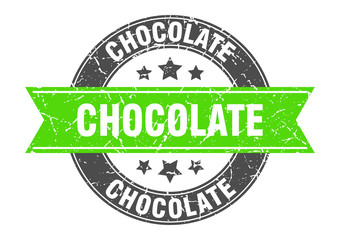chocolate round stamp with green ribbon. chocolate