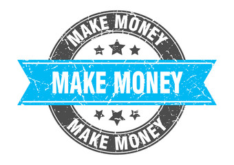 make money round stamp with turquoise ribbon. make money