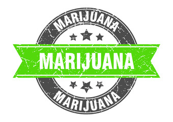 marijuana round stamp with green ribbon. marijuana