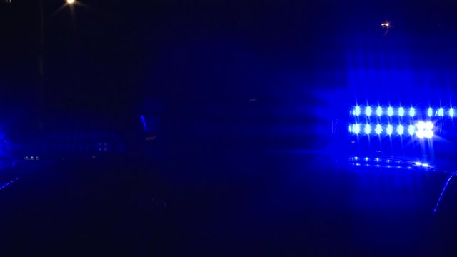 Luces azules de coches de polic&iacute;a por la noche