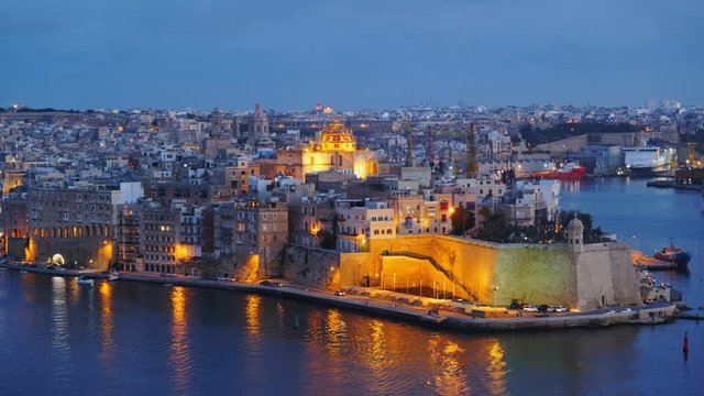 Senglea town at the Grand Harbour in Malta at night