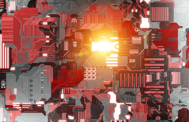 Futuristic red and orange tech panel background with lots of details