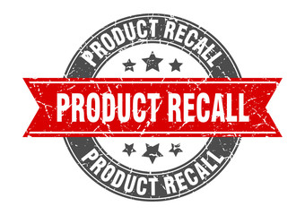 product recall round stamp with red ribbon. product recall