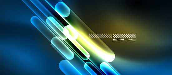 Glass neon block and lines abstract background