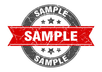sample round stamp with red ribbon. sample