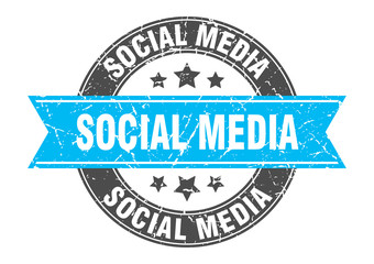social media round stamp with turquoise ribbon. social media
