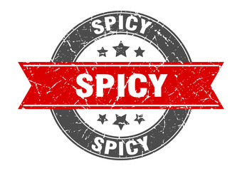 spicy round stamp with red ribbon. spicy