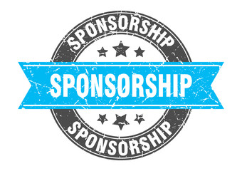 sponsorship round stamp with turquoise ribbon. sponsorship