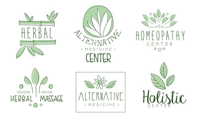 Set of contour logos for homeopathy. Vector illustration.