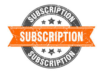 subscription round stamp with orange ribbon. subscription