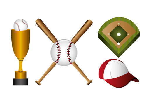 bundle of baseball and icons vector illustration design