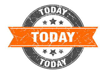 today round stamp with orange ribbon. today