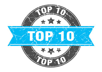 top 10 round stamp with turquoise ribbon. top 10