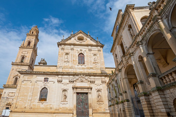 Fototapeta na wymiar The Baroque style of the ancient Lecce Cathedral in the old town of Lecce, Apulia, Italy.