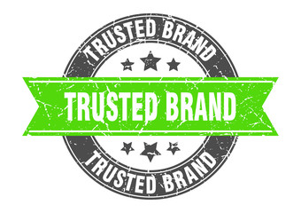 trusted brand round stamp with green ribbon. trusted brand