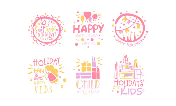 Set of contour pictures for a childrens holiday. Vector illustration.