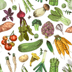 Hand drawn seamless pattern with vegetables