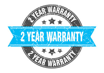 2 year warranty round stamp with turquoise ribbon. 2 year warranty