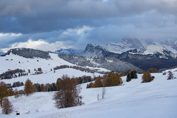 Fototapeta na wymiar Alpe di Siusi in winter, Dolomite, Italy