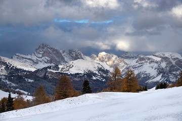 Fototapeta na wymiar Alpe di Siusi in winter, Dolomite, Italy