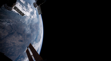 View of planet Earth from a space station window during a sunrise 3D rendering elements of this image furnished by NASA