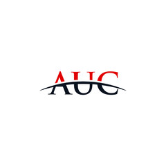 Initial letter AUC, overlapping movement swoosh horizon logo company design inspiration in red and dark blue color vector