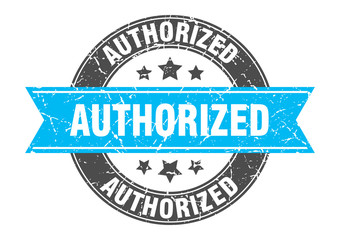authorized round stamp with turquoise ribbon. authorized