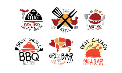 Naklejka premium Set of logos for the grill bar. Vector illustration.