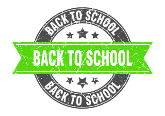back to school round stamp with green ribbon. back to school