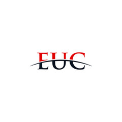 Initial letter EUC, overlapping movement swoosh horizon logo company design inspiration in red and dark blue color vector