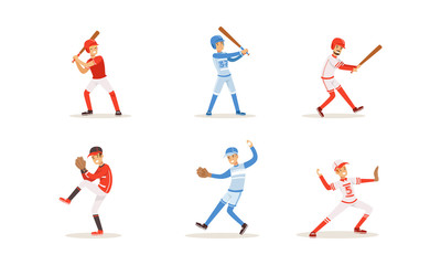 Baseball players with bats and gloves. Vector illustration on a white background.