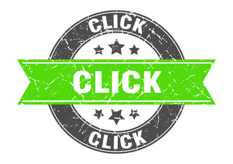 Fototapeta premium click round stamp with green ribbon. click