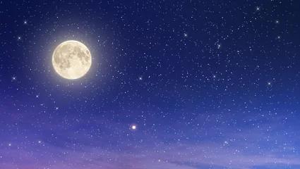 Fototapete Sternenhimmel schöner vollmond mit sternenklarem nachthimmel in lila und blauem farbton, element mond von nasa  © OHishi_Foto