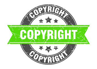 copyright round stamp with green ribbon. copyright