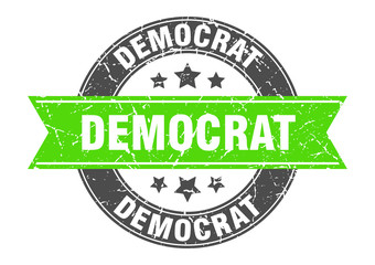 democrat round stamp with green ribbon. democrat