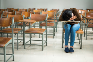 A female student who sleeps in a university classroom