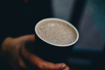coffee with froth on a cold autumn evening