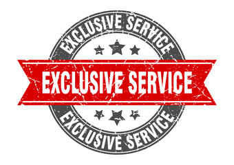 exclusive service round stamp with red ribbon. exclusive service