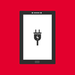 simple plugged cable , charging ,Power plug with tablet smartphone vector icon illustration template
