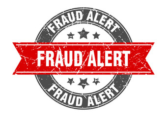 fraud alert round stamp with red ribbon. fraud alert
