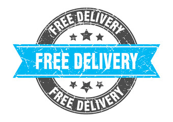 free delivery round stamp with turquoise ribbon. free delivery