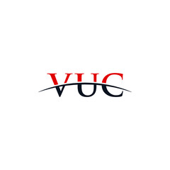 Initial letter VUC, overlapping movement swoosh horizon logo company design inspiration in red and dark blue color vector