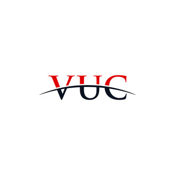 Initial letter VUC, overlapping movement swoosh horizon logo company design inspiration in red and dark blue color vector