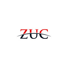 Fototapeta premium Initial letter ZUC, overlapping movement swoosh horizon logo company design inspiration in red and dark blue color vector