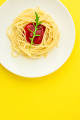 pasta, spaghetti or bucatini (ingredients, serving portion of food ). menu concept. food background. copy space. Top view